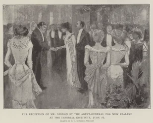 De ontvangst van de heer Seddon door de Agent-Generaal voor Nieuw-Zeeland in het Imperial Institute, 16 juni